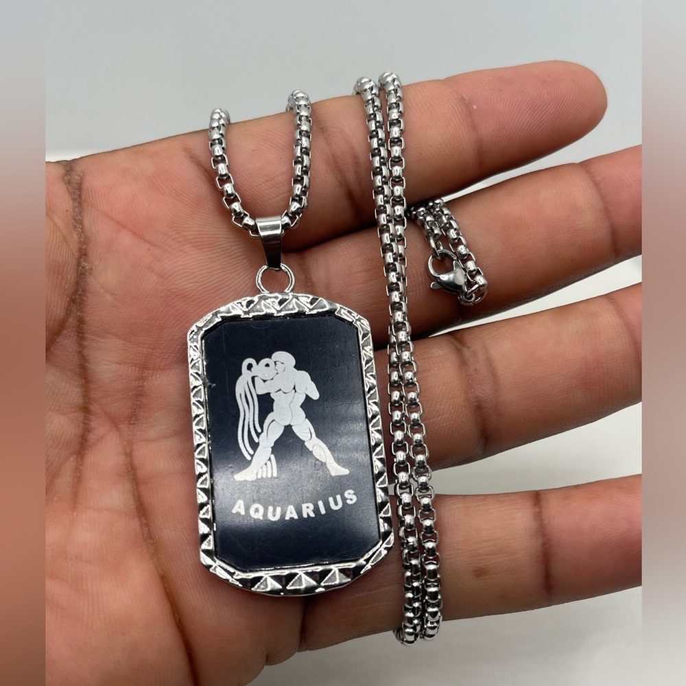 Stainless steel Aquarius zodiac necklace unisex
